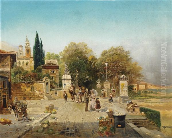 Sudliche Promenade Mit Obstverkaufer Oil Painting by Robert Alott