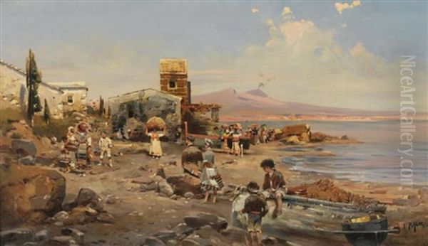 Village De Pecheurs Dans Le Golfe De Naples Oil Painting by Robert Alott