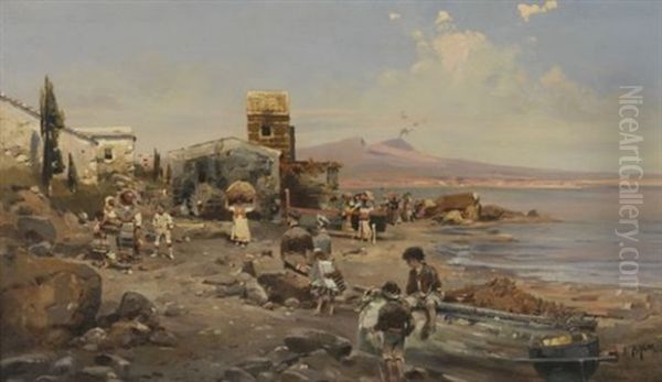 Village De Pecheurs Dans Le Golfe De Naples Oil Painting by Robert Alott