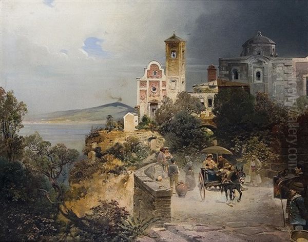 Bay Of Naples Oil Painting by Robert Alott