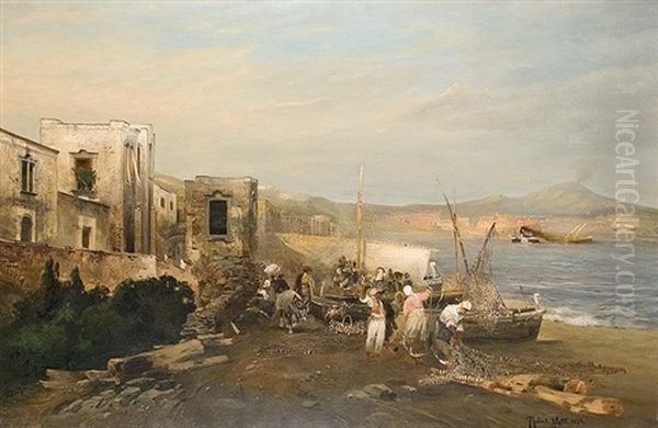 Scene At The Gulf Of Naples Oil Painting by Robert Alott