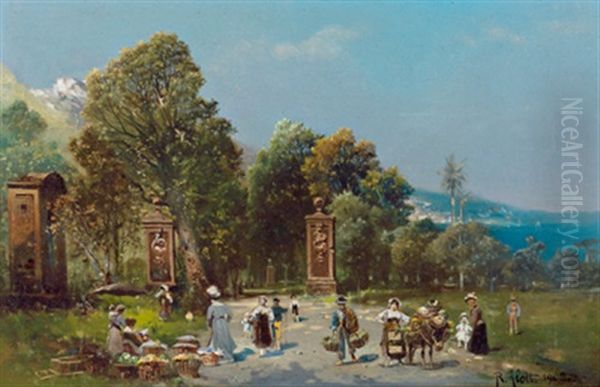 Markttreiben Vor Einer Parklandschaft Oil Painting by Robert Alott