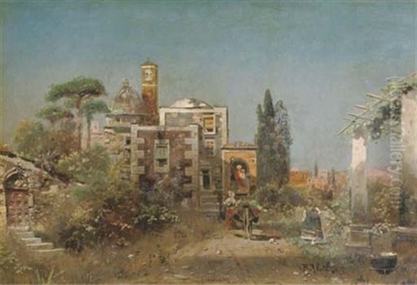 View Of An Italian Town Oil Painting by Robert Alott