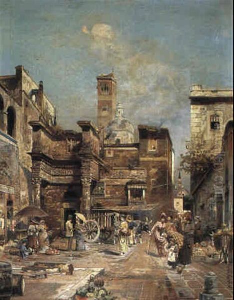 A Roman Street Scene Oil Painting by Robert Alott