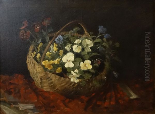 Basket With Flowers Oil Painting by Juan (Alexandru Paraschivescu) Alpar