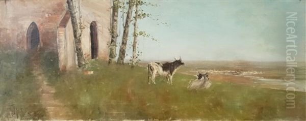 The Lawn Near Ruin Oil Painting by Juan (Alexandru Paraschivescu) Alpar