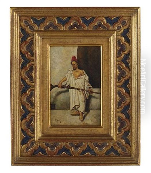 Turkish Rifleman In A Red Fez Oil Painting by Nicolas (Jimenez Caballero Navarro) Alperiz