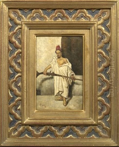 Turkish Rifleman In A Red Fez Oil Painting by Nicolas (Jimenez Caballero Navarro) Alperiz