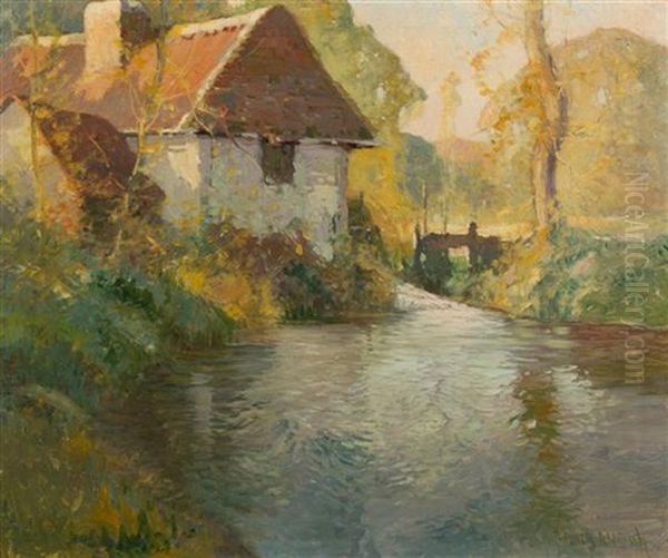 House In A Landscape Oil Painting by George Ames Alrich