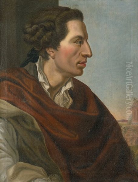 Bildnis Des Bildhauers Johannes Wiedewelt Im Profil, Im Hintergrund Die Romische Campagna Oil Painting by Peder Als