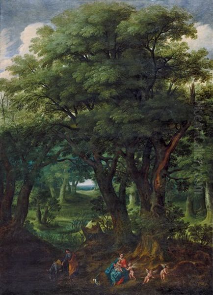 Waldlandschaft Mit Der Rast Der Hl. Familie Auf Der Flucht Nach Agypten Oil Painting by Denis van Alsloot