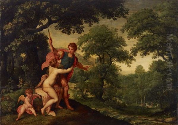 Grosse Waldlandschaft Mit Venus Und Adonis Oil Painting by Denis van Alsloot