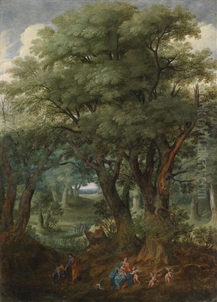 Waldlandschaft Mit Der Rast Der Heiligen Familie Auf Der Flucht Nach Agypten Oil Painting by Denis van Alsloot