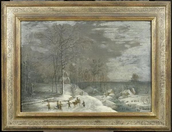 Winterliche Landschaft Mit Personen Beim Schlittschuhlauf by Denis van Alsloot