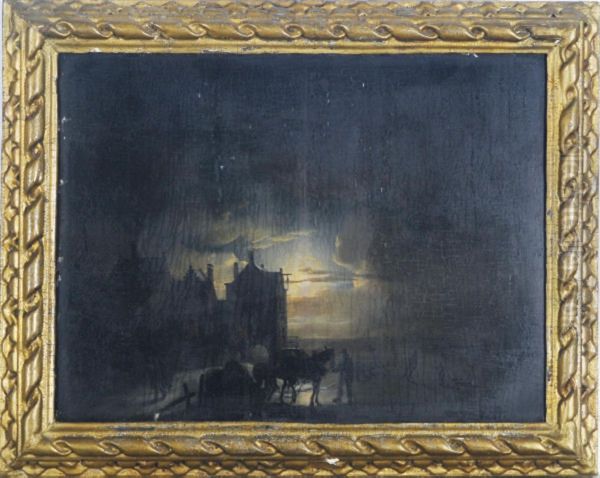 A Winter's Night Oil Painting by Jacobus Theodorus Abels