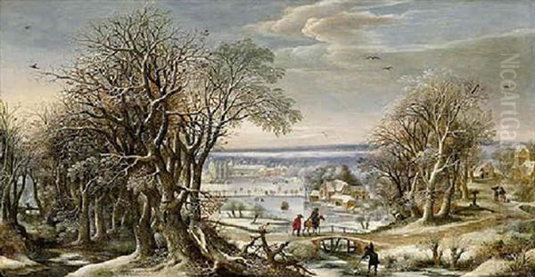 A View Of The Abbey Of Groenendael Near Brussels In Winter Oil Painting by Denis van Alsloot