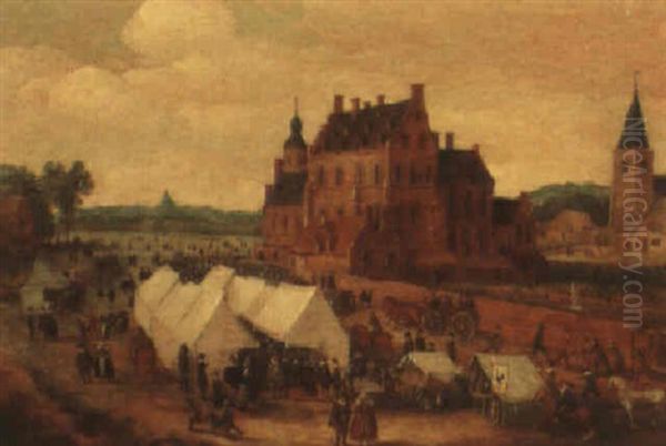 A Festival Beside A Castle Oil Painting by Denis van Alsloot