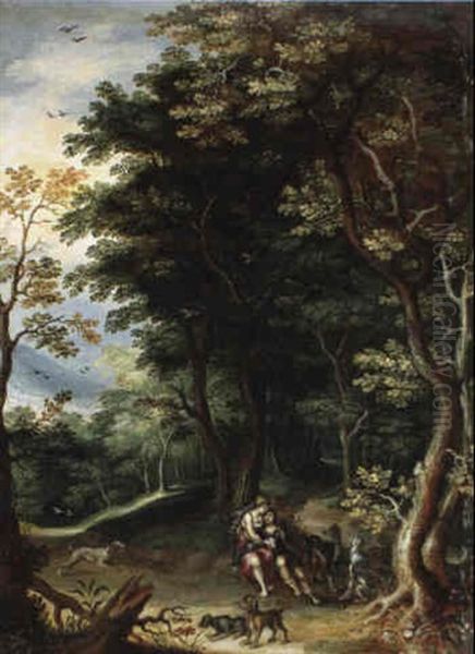 Venus Und Adonis Mit Hunden Im Wald Oil Painting by Denis van Alsloot