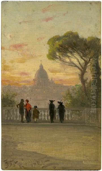 Blick Von Der Terrasse Des Pincio Auf St. Peter In Rom Im Abendlicht Oil Painting by Franz Alt