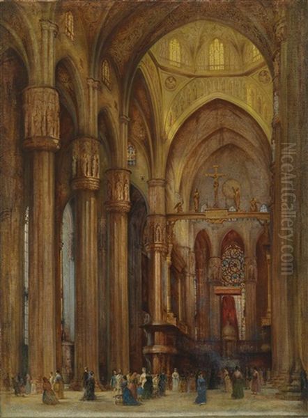 Blick In Den Mailander Dom Mit Dem Altar Privilegata, Im Hintergrund Der Hochaltar Von Pellegrino Tibaldi Oil Painting by Franz Alt