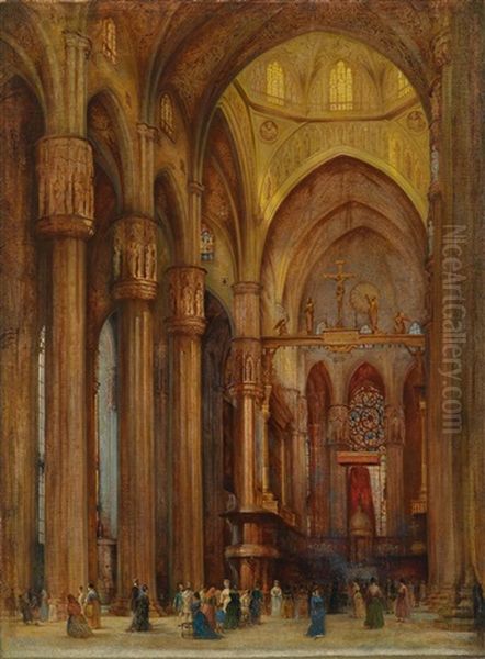 Blick In Den Mailander Dom Mit Dem Altare Privilegata, Im Hintergrund Der Hochaltar Von Pellegrino Tibaldi Oil Painting by Franz Alt