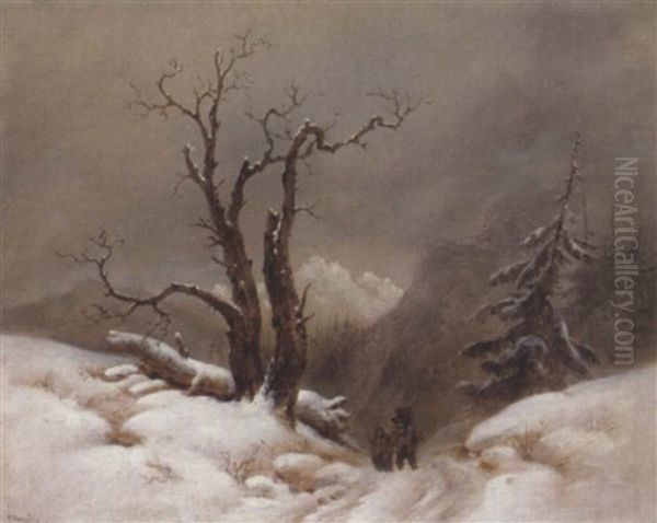 Bauersleute In Einer Winterlandschaft Oil Painting by Franz Alt