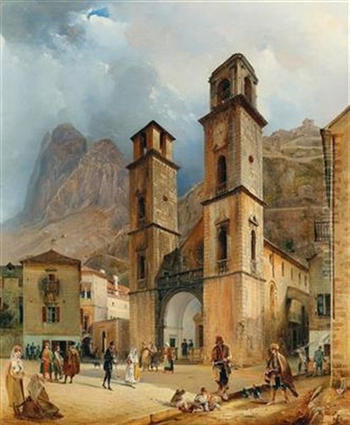 Der Domplatz In Cattaro Oil Painting by Rudolf von Alt