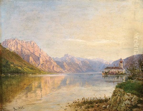 Der Traunsee Mit Schlafender Griechin Oil Painting by Rudolf von Alt