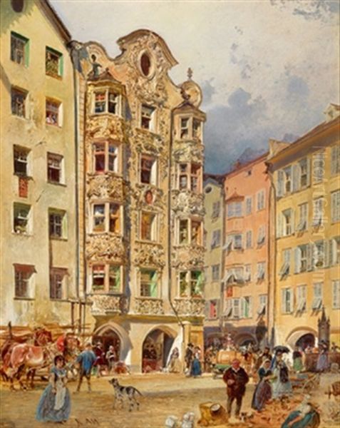 Markttag Vor Dem Helbling Haus In Innsbruck Oil Painting by Rudolf von Alt