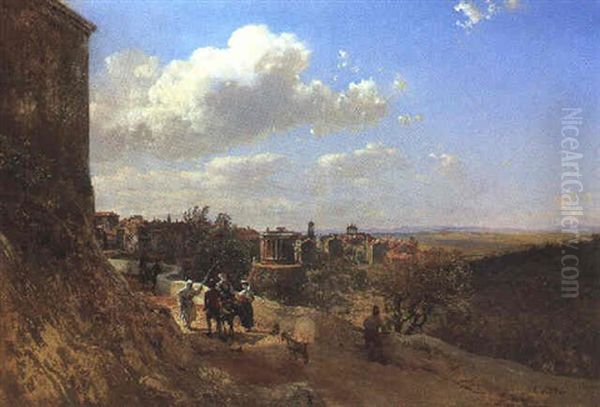 Ansicht Von Tivoli Mit Dem Tempel Der Vesta Bei Rom Und Fernblick Auf Die Romische Campagna Oil Painting by Rudolf von Alt