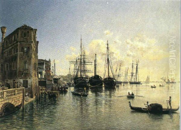 Ansicht Von Venedig (blick Auf Die Brucke Veneta Marina Und Via Garibaldi In Castello, Im Hintergrund Die Giardini) Oil Painting by Rudolf von Alt