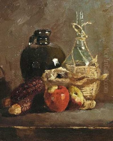 Stillleben Mit Apfeln, Mais, Krug Und Korbflasche Oil Painting by Theodor Alt