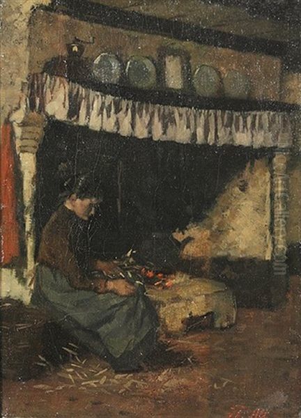 Madchen Am Kamin Oil Painting by Theodor Alt