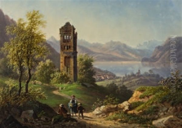 Goldswil Am Brienzersee Mit Blick Auf Die Ruine Schadburg Oil Painting by Jacob Alt