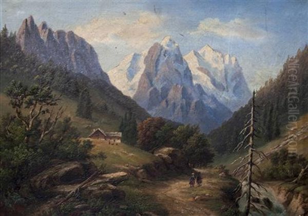 Figures In A Landscape Oil Painting by Jacob Alt