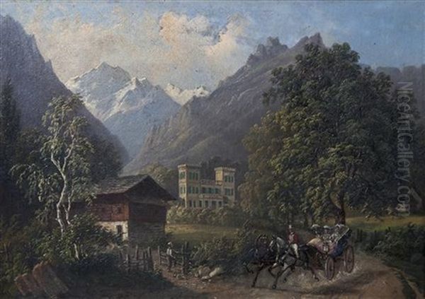 Carriage In A Landscape Oil Painting by Jacob Alt