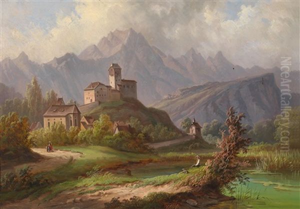 Blick Uber Schloss Sargans Im Kanton St. Gallen Auf Den Falknis Oil Painting by Jacob Alt