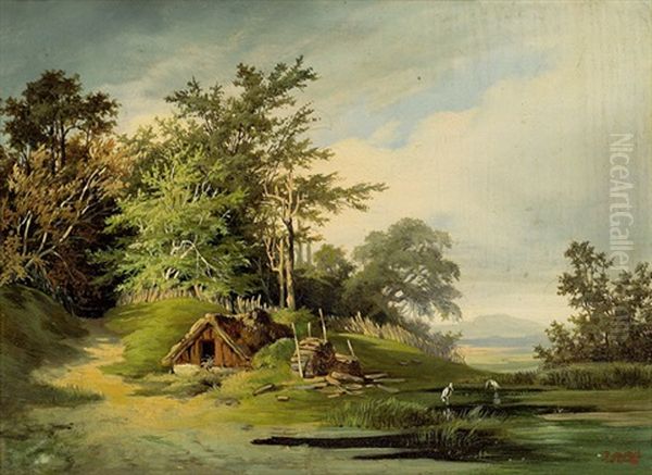 Jakob_alt Landschaft Mit Hutte Oil Painting by Jacob Alt