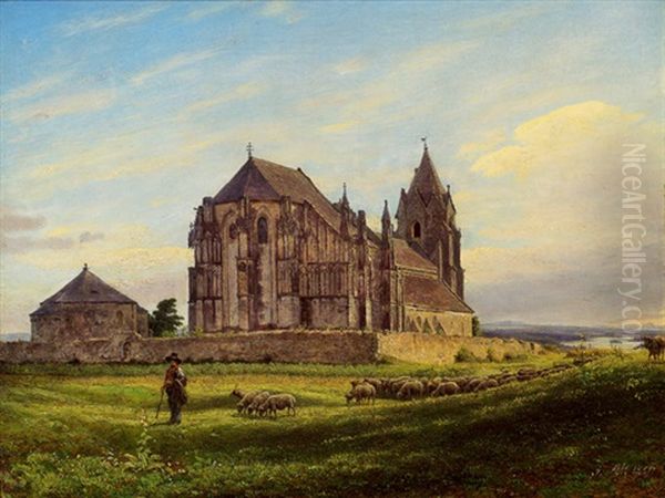 Pfarrkirche Von Bad Deutsch-altenburg Mit Ausblick Auf Die Donau Oil Painting by Jacob Alt