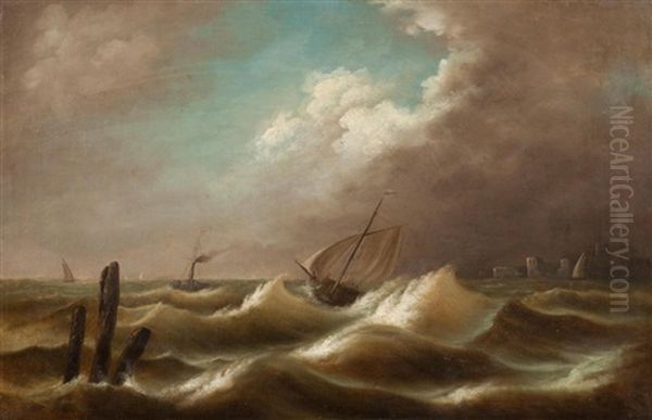 Ship In Storm Oil Painting by Jean Altamoura