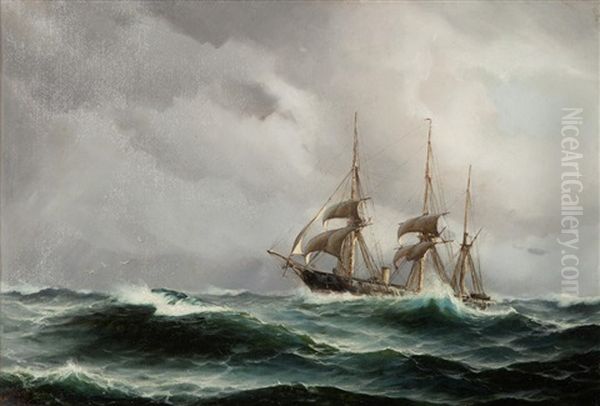 Sailing In Choppy Seas Oil Painting by Jean Altamoura