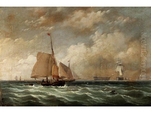 Sailing Ship In The Port Of Copenhagen Oil Painting by Jean Altamoura