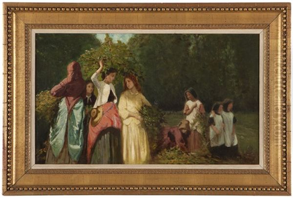 Figures Harvesting Crops Oil Painting by Francesco Saverio Altamura