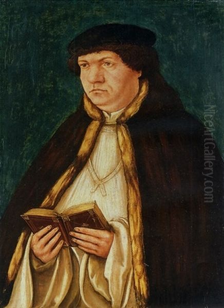 Portrait Of A Cleric Holding A Book Oil Painting by Albrecht Altdorfer