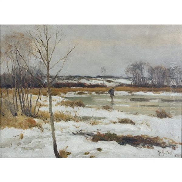 Frozen Pond Oil Painting by Mathias Joseph Alten