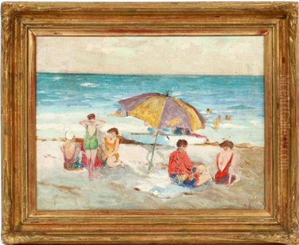 Couples Seated By Beach Oil Painting by Mathias Joseph Alten