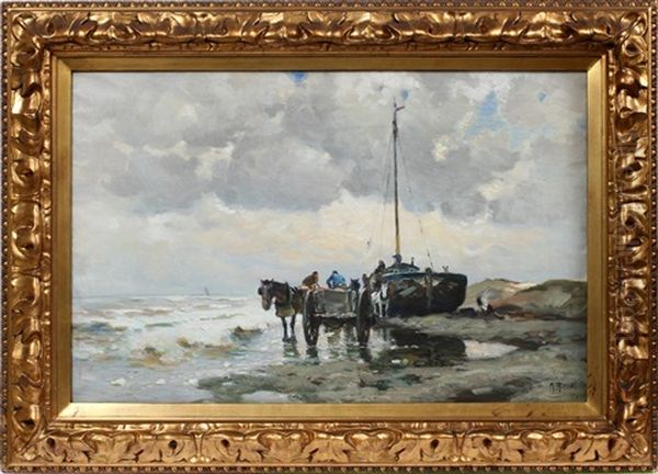 The Stranded Herring Boat Oil Painting by Mathias Joseph Alten