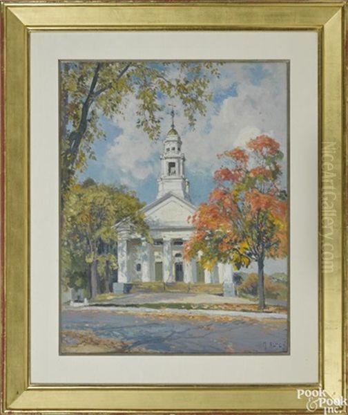 Church In A Landscape Oil Painting by Mathias Joseph Alten