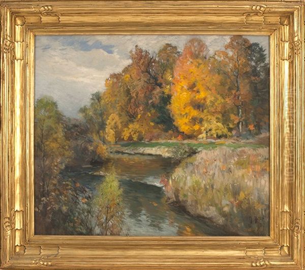 Autumnal River Landscape Oil Painting by Mathias Joseph Alten