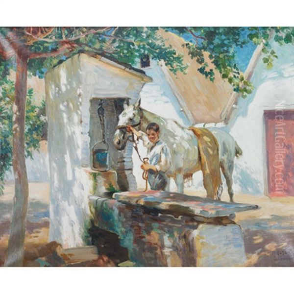 Boy And His Horse At Valencia Oil Painting by Mathias Joseph Alten